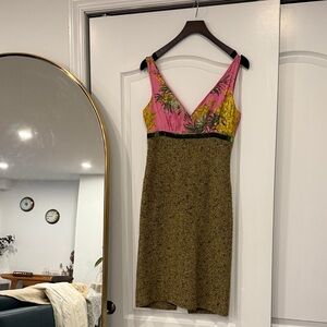 J. Crew Pink and Tan Floral Midi Dress